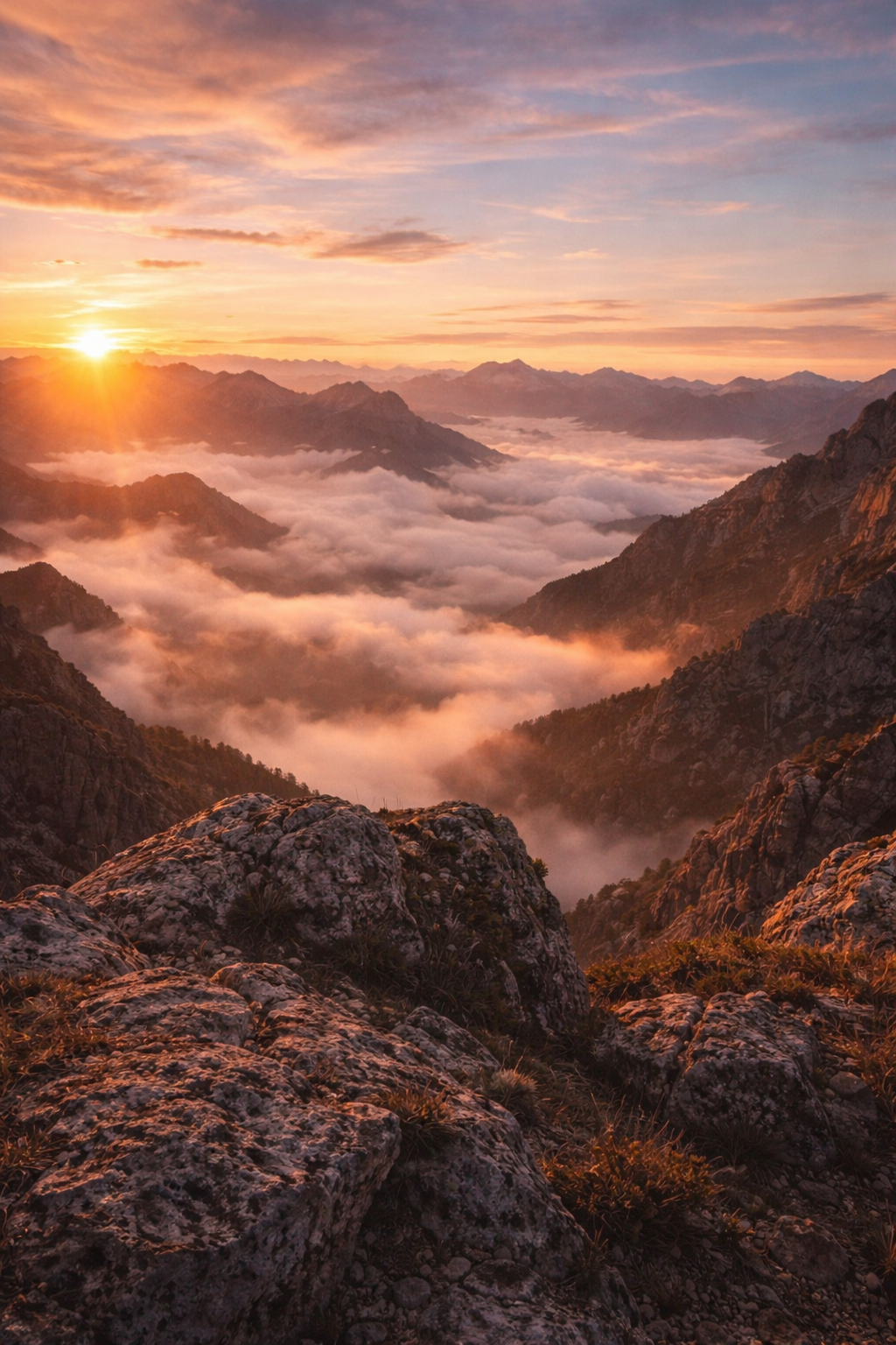Paysage de montagne au coucher du soleil